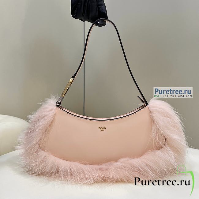 FENDI | O'Lock Swing Pale Pink Leather And Fox Fur Pouch - 32 x 5 x 11cm - 1