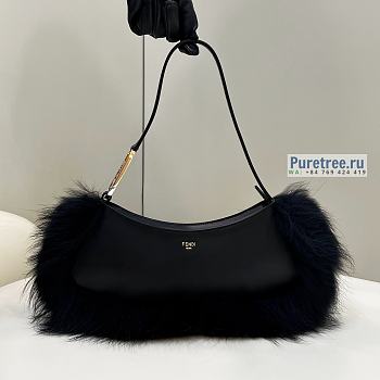 FENDI | O'Lock Swing Pale Black Leather And Fox Fur Pouch - 32 x 5 x 11cm