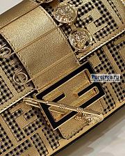 FENDACE | Brooch Mini Baguette Bag In Gold Perforated Leather - 20 x 13 x 5cm - 6