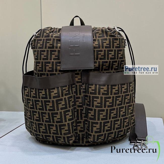 FENDI | Drawstring Backpack Brown FF Jacquard Fabric Backpack - 46 x 40 x 25cm - 1