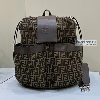 FENDI | Drawstring Backpack Brown FF Jacquard Fabric Backpack - 46 x 40 x 25cm