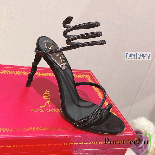 Rene Caovilla | Margot Swarovski Black Sandal Jewel - 10.5cm - 1
