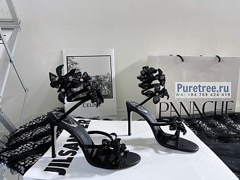 Rene Caovilla | High Sandals With Flowers Floriane Black - 10.5cm