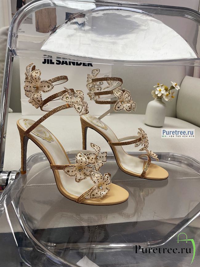 Rene Caovilla | High Sandals With Flowers Floriane Gold - 10.5cm - 1