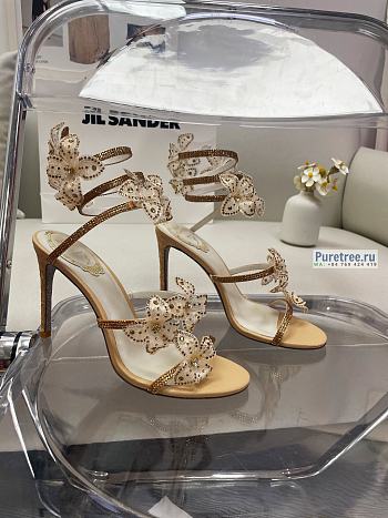 Rene Caovilla | High Sandals With Flowers Floriane Gold - 10.5cm