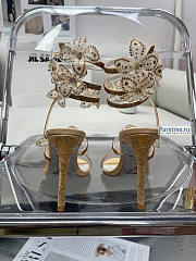 Rene Caovilla | High Sandals With Flowers Floriane Gold - 10.5cm - 5