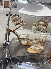 Rene Caovilla | High Sandals With Flowers Floriane Gold - 10.5cm - 4