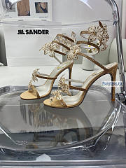 Rene Caovilla | High Sandals With Flowers Floriane Gold - 10.5cm - 3