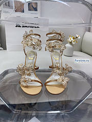 Rene Caovilla | High Sandals With Flowers Floriane Gold - 10.5cm - 2