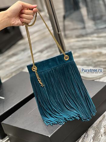 YSL | Grace Small Chain Bag In Dark Blue Suede - 16 x 21 x 2.5cm
