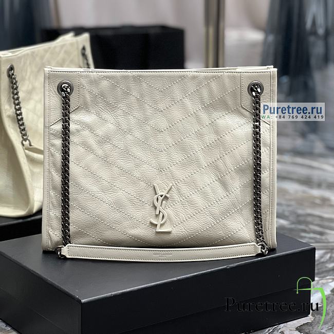 YSL | Niki Shopping Bag White Crinkled Vintage Leather - 33 x 27 x 11cm - 1