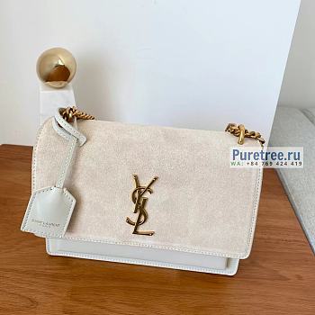 YSL | Sunset Medium Chain Bag In White Suede/Leather - 22 x 16 x 6.5cm