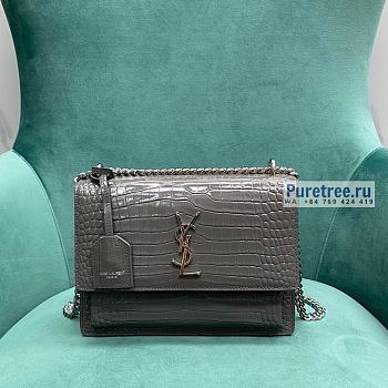 YSL | Sunset Medium Chain Bag Gray Crocodile Embossed Leather 22x16x9 cm
