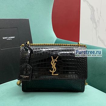 YSL | Sunset Medium Chain Bag Black Crocodile Embossed Leather 22x16x9 cm