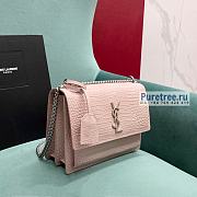 YSL | Sunset Medium Chain Bag Light Pink Crocodile Embossed Leather 22x16x9 cm - 5