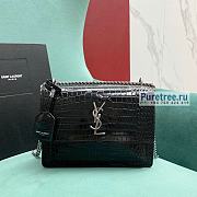 YSL | Sunset Medium Chain Bag Black Crocodile Embossed Leather Silver Metal 22x16x9 cm - 1