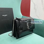 YSL | Sunset Medium Chain Bag Black Crocodile Embossed Leather Silver Metal 22x16x9 cm - 5