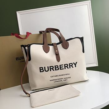 BURBERRY | Medium Logo Print Canvas Tote Bag Ivory/Brown size 35x15x31 cm