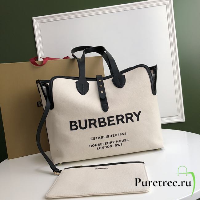 BURBERRY | Medium Logo Print Canvas Tote Bag Ivory/Black size 35x15x31 cm - 1