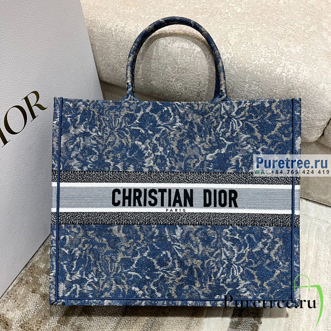 DIOR | Large Book Tote  Denim Blue Dior Brocart Motif 42x18x35 cm - 1