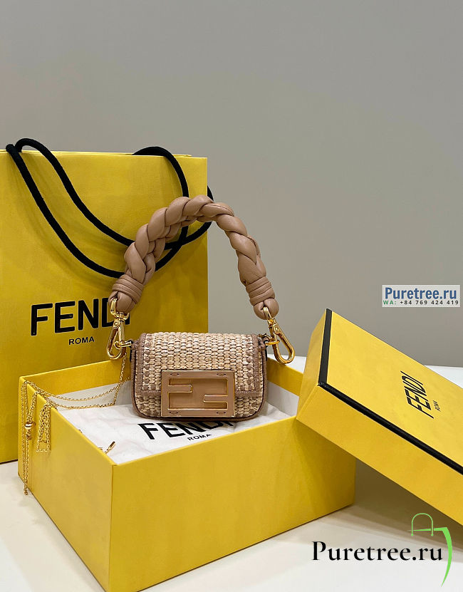 FENDI | Nano Baguette Charm Beige Raffia Charm size 11.5x2.5x7 cm - 1