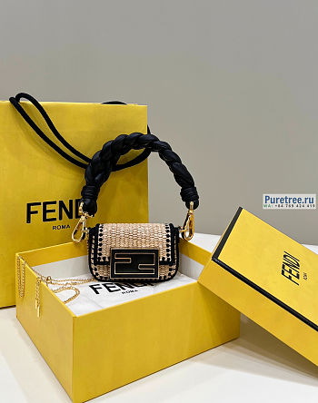 FENDI | Nano Baguette Charm Beige Raffia Charm Black size 11.5x2.5x7 cm
