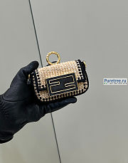 FENDI | Nano Baguette Charm Beige Raffia Charm Black size 11.5x2.5x7 cm - 6