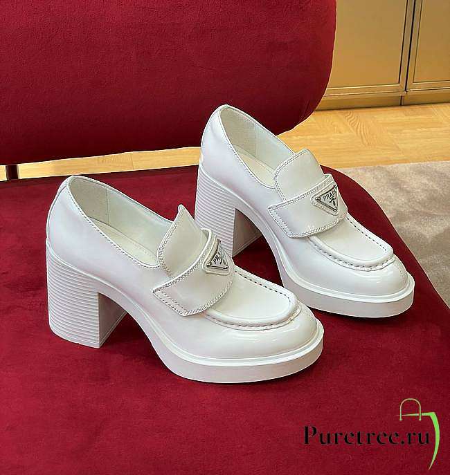 Prada High-Heeled Brushed White Leather Loafers 85 mm - 1