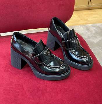 Prada High-Heeled Brushed Black Leather Loafers 85 mm