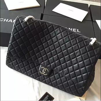 CHANEL | Large Classic Flap Travel Bag Black Caviar Silver Hardware 46cm