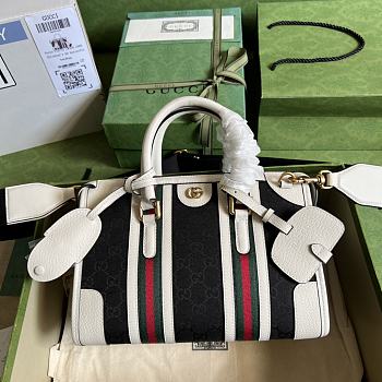 GUCCI | Small Top Handle With Double G Black/White Smooth Leather 27x18x14 cm