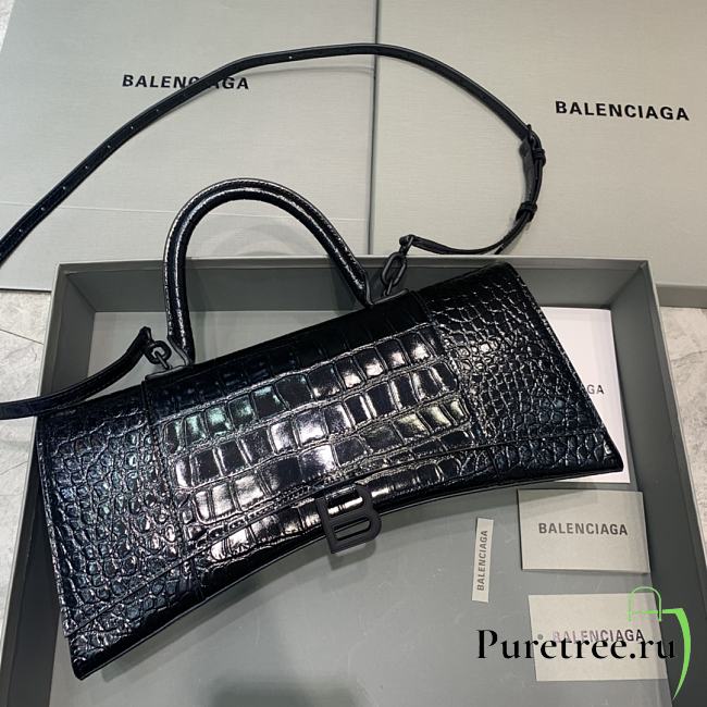 Balenciaga | Hourglass Stretch Crocodile Embossed Leather All Black 35cm - 1