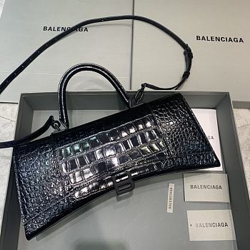 Balenciaga | Hourglass Stretch Crocodile Embossed Leather All Black 35cm