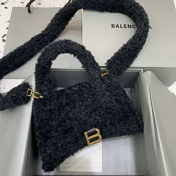 Balenciaga Furry Hourglass Small Handbag Black size 23x10x14 cm