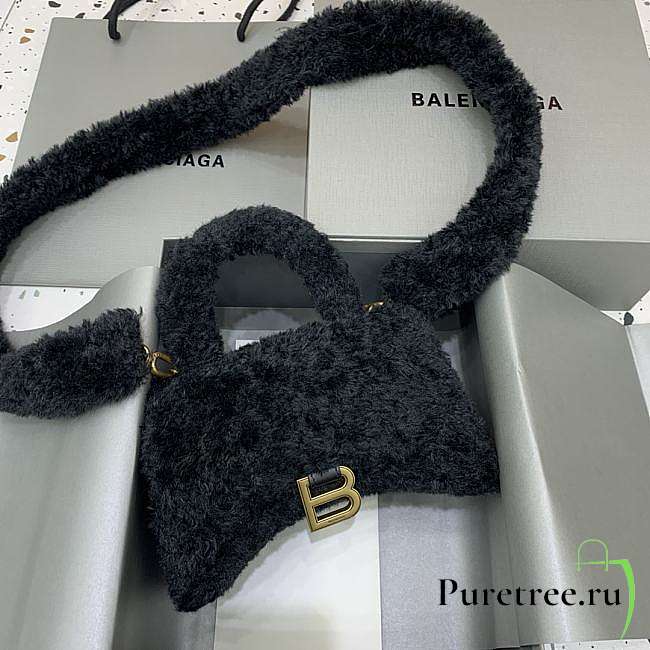 Balenciaga Furry Hourglass Xs Handbag With Strap Black size 19x8x11 cm - 1