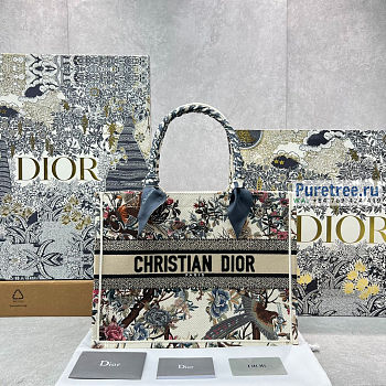DIOR | Medium Book Tote Ecru Multicolor Dior Jardin d'Hiver Embroidery 37x28x16 cm