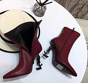 YSL Opyum Leather Ankle Boots Bordeaux - 6