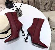 YSL Opyum Leather Ankle Boots Bordeaux - 3
