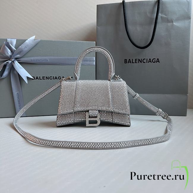 BALENCIAGA | Hourglass XS Handbag With Rhinestones In Silver 19x8x13 cm - 1
