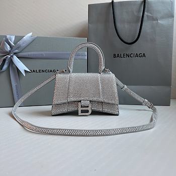 BALENCIAGA | Hourglass XS Handbag With Rhinestones In Silver 19x8x13 cm