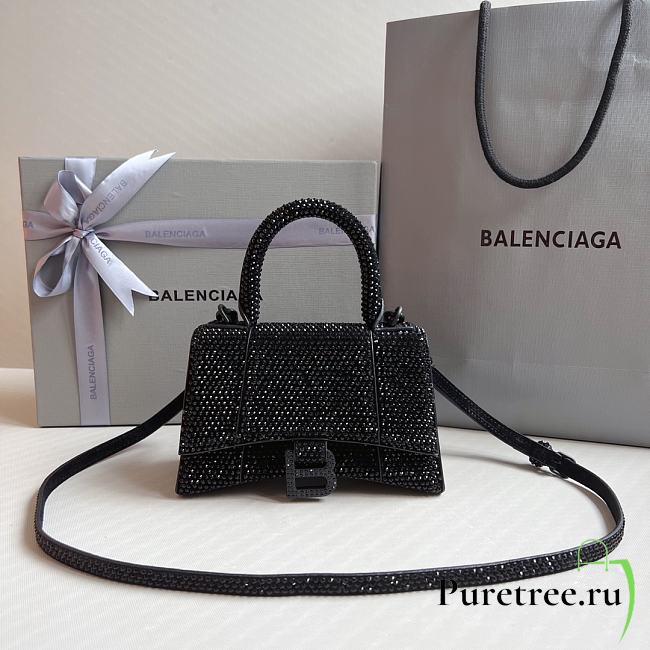 BALENCIAGA | Hourglass XS Handbag With Rhinestones In Black 19x8x13 cm - 1