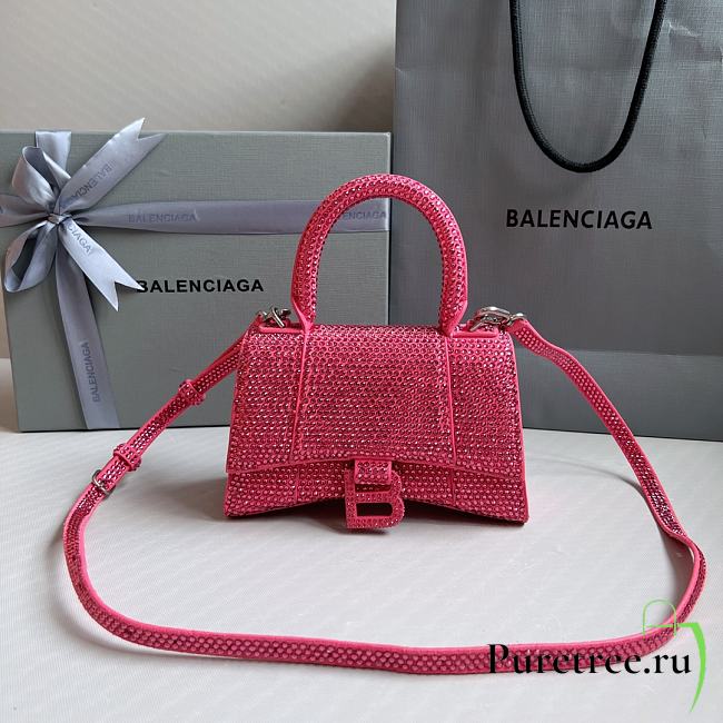 BALENCIAGA | Hourglass XS Handbag With Rhinestones In Pink 19x8x13 cm - 1