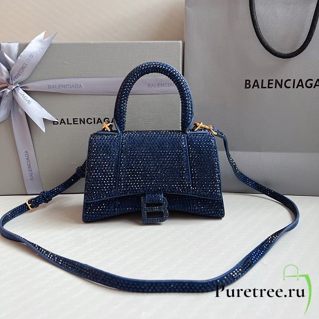 BALENCIAGA | Hourglass XS Handbag With Rhinestones In Blue 19x8x13 cm - 1