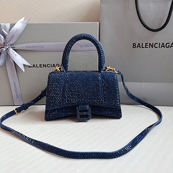 BALENCIAGA | Hourglass XS Handbag With Rhinestones In Blue 19x8x13 cm