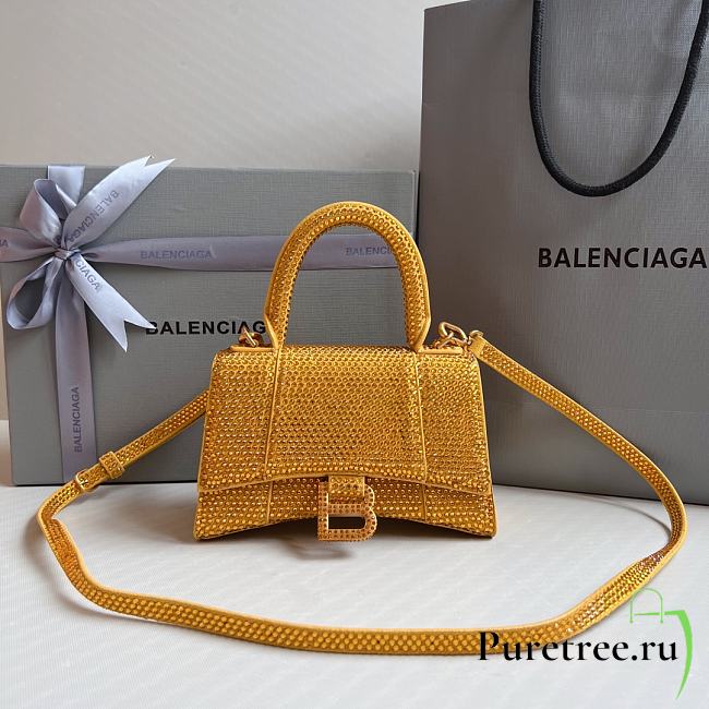 BALENCIAGA | Hourglass XS Handbag With Rhinestones In Yellow 19x8x13 cm - 1