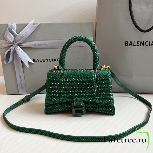 BALENCIAGA | Hourglass XS Handbag With Rhinestones In Green 19x8x13 cm - 1