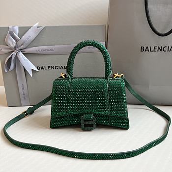 BALENCIAGA | Hourglass XS Handbag With Rhinestones In Green 19x8x13 cm