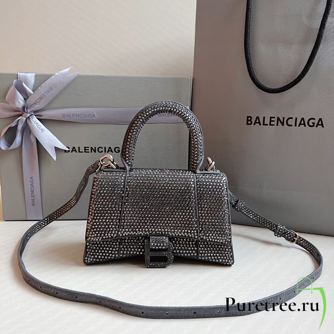 BALENCIAGA | Hourglass XS Handbag With Rhinestones In Grey 19x8x13 cm - 1