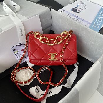Chanel Mini Flap Bag With Big Chain Red AS3365 size 17x8.5x11.5 cm