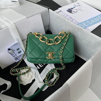 Chanel Mini Flap Bag With Big Chain Green AS3365 size 17x8.5x11.5 cm
